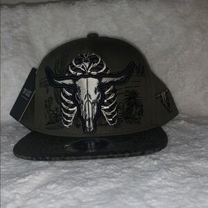 NWT Top Level Olive Green Embroidered Cap with Skull Design